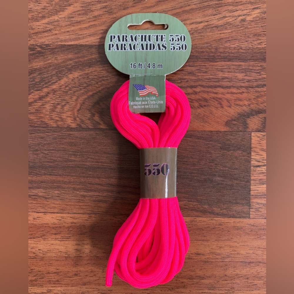 Parachute Cord 550 16 FT4.8 M  MADE IN USA PEPPERELL BRAIDING COMPANY hot pink